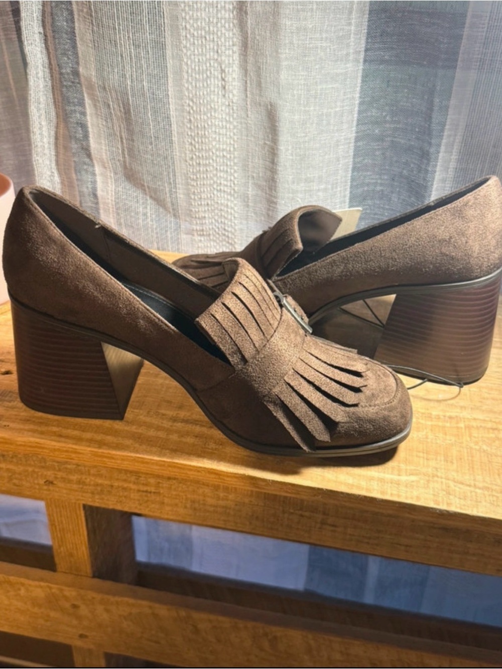 NWT Women's Boho Style Brown Fringe Block Heel Loafers 11M